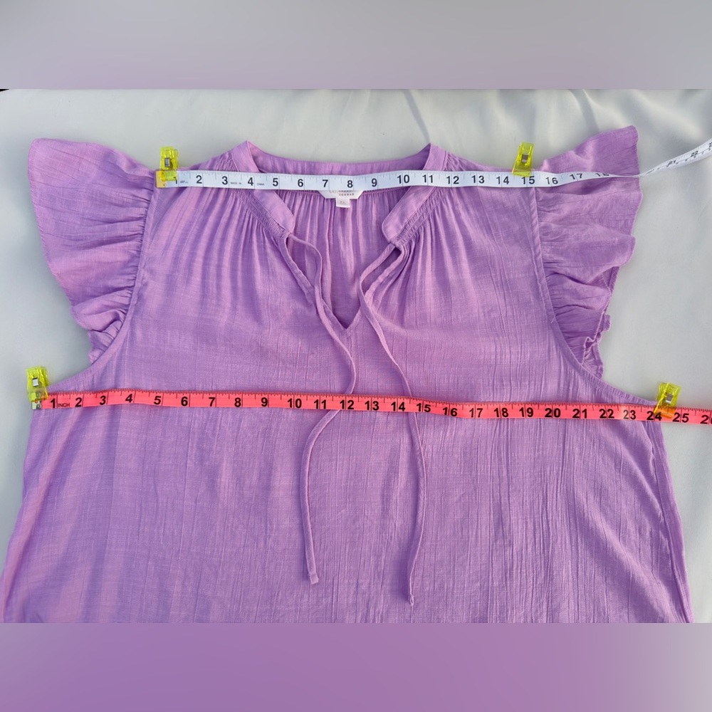 LC Lauren Conrad Lilac Flutter Sleeve Blouse Size XL Soft Romantic Top - Picture 8 of 8